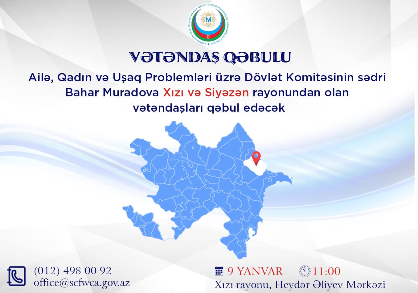 Mrs. Bahar Muradova, the Chair of the State Committee  will receive citizens in Khizi region